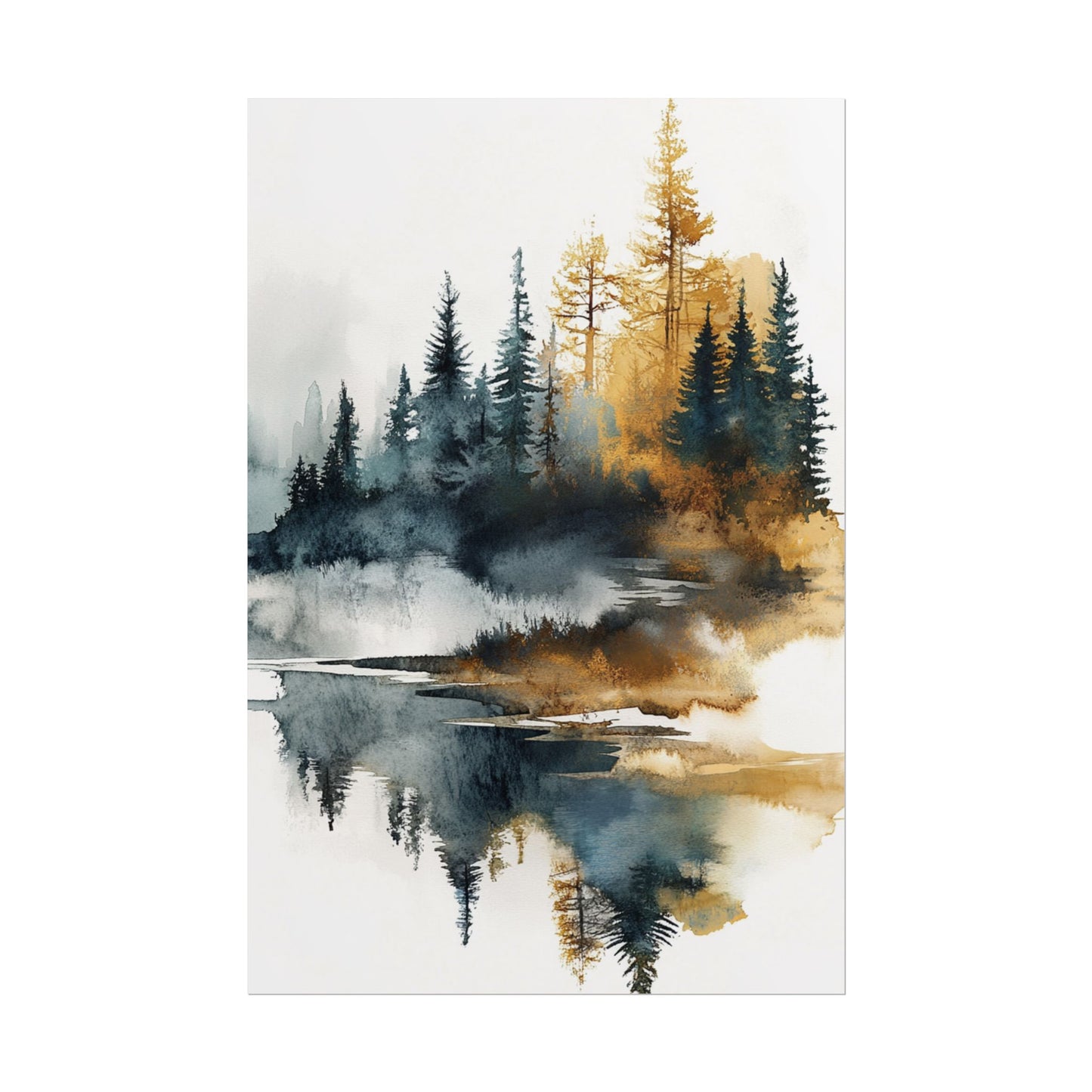 Misty Pines - Abstract Forest Landscape Watercolour