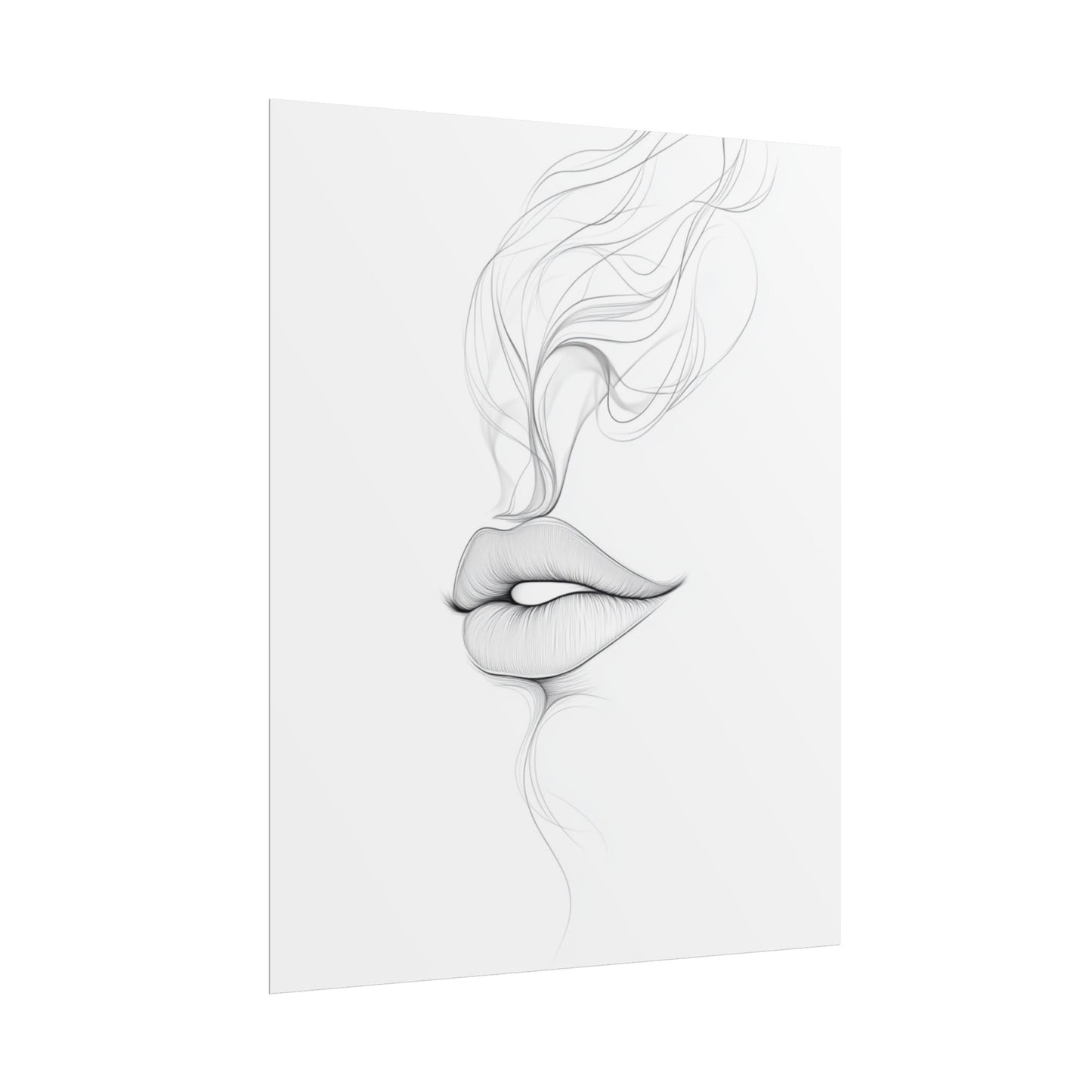 Whispers of Elegance - Delicate Abstract Line Art of Lips