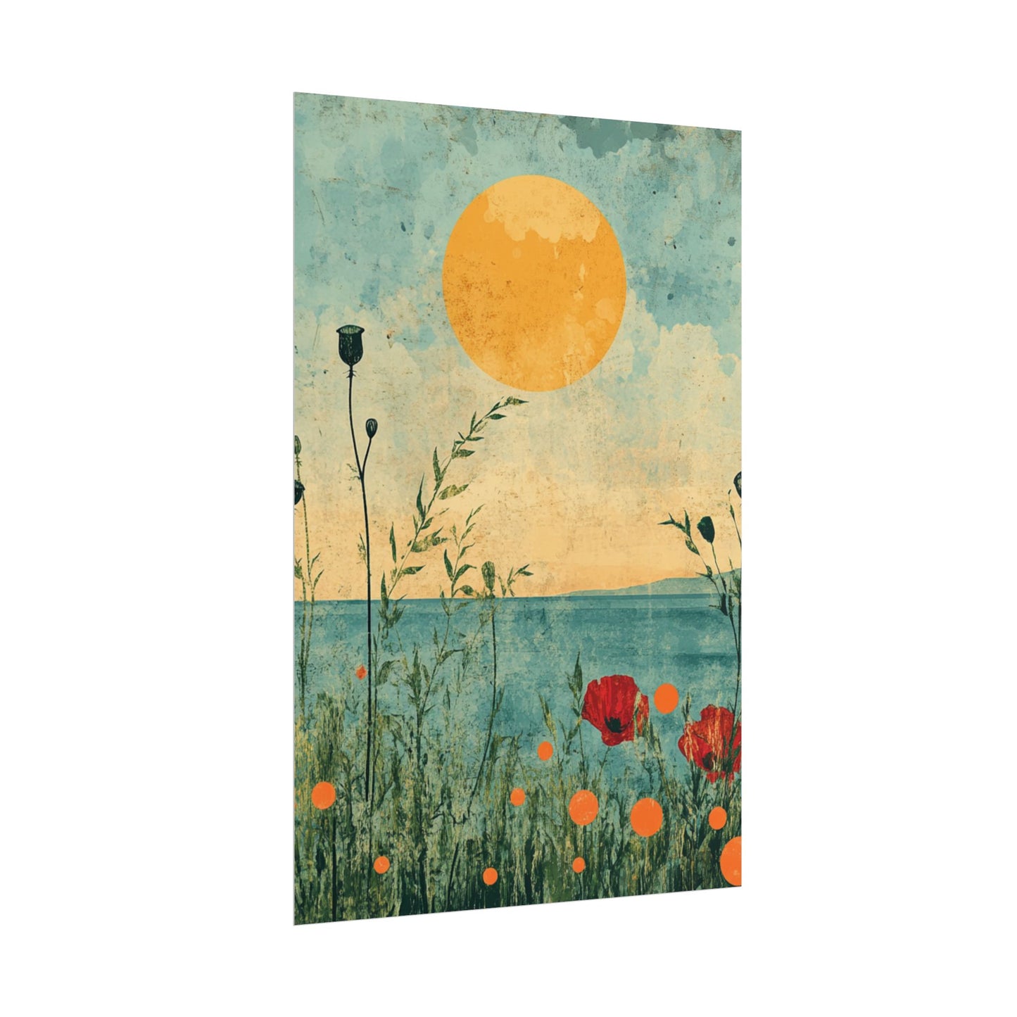 Golden Horizon - Abstract Floral Coastal Print