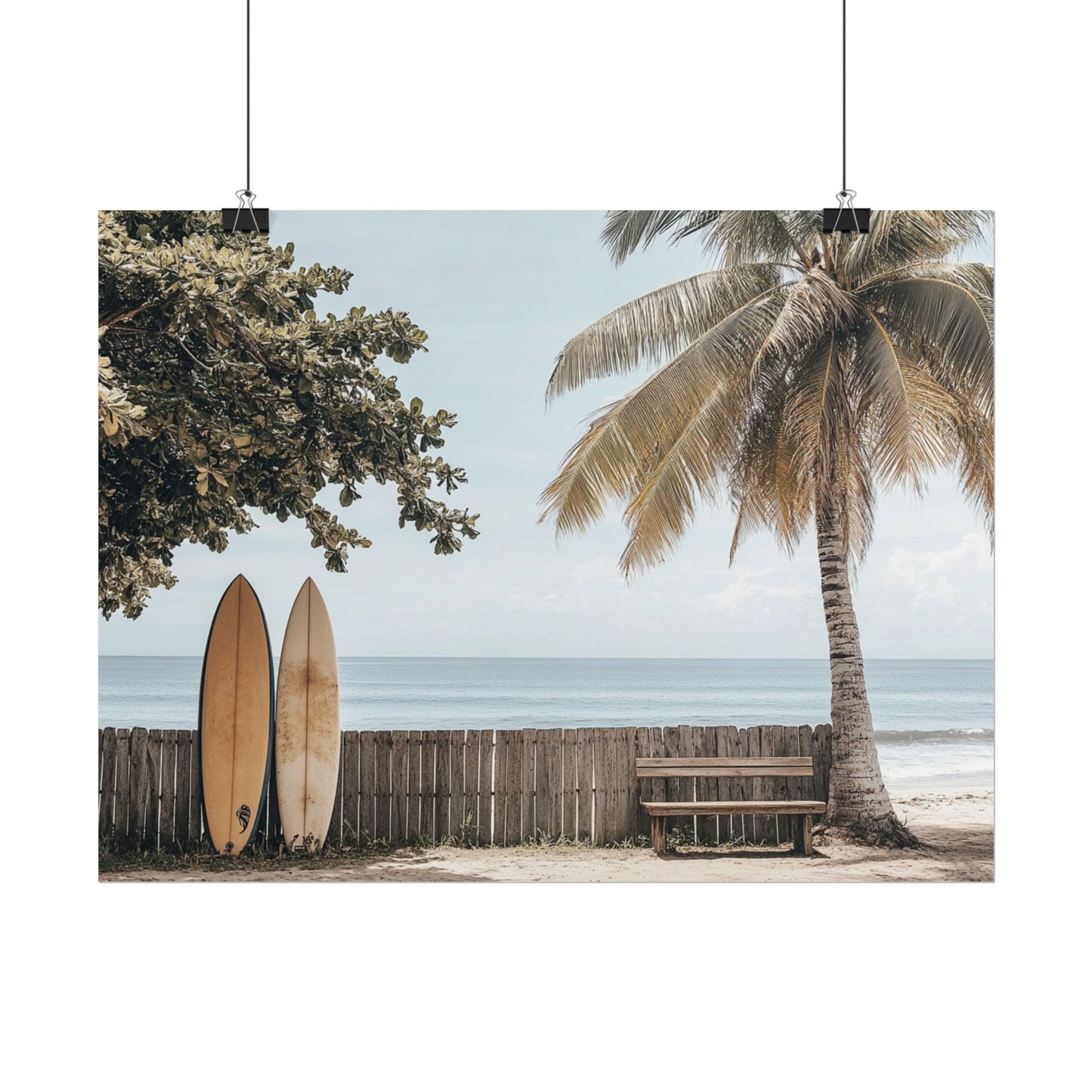 Tranquil Hawaiian Beach Scene with Surfboards