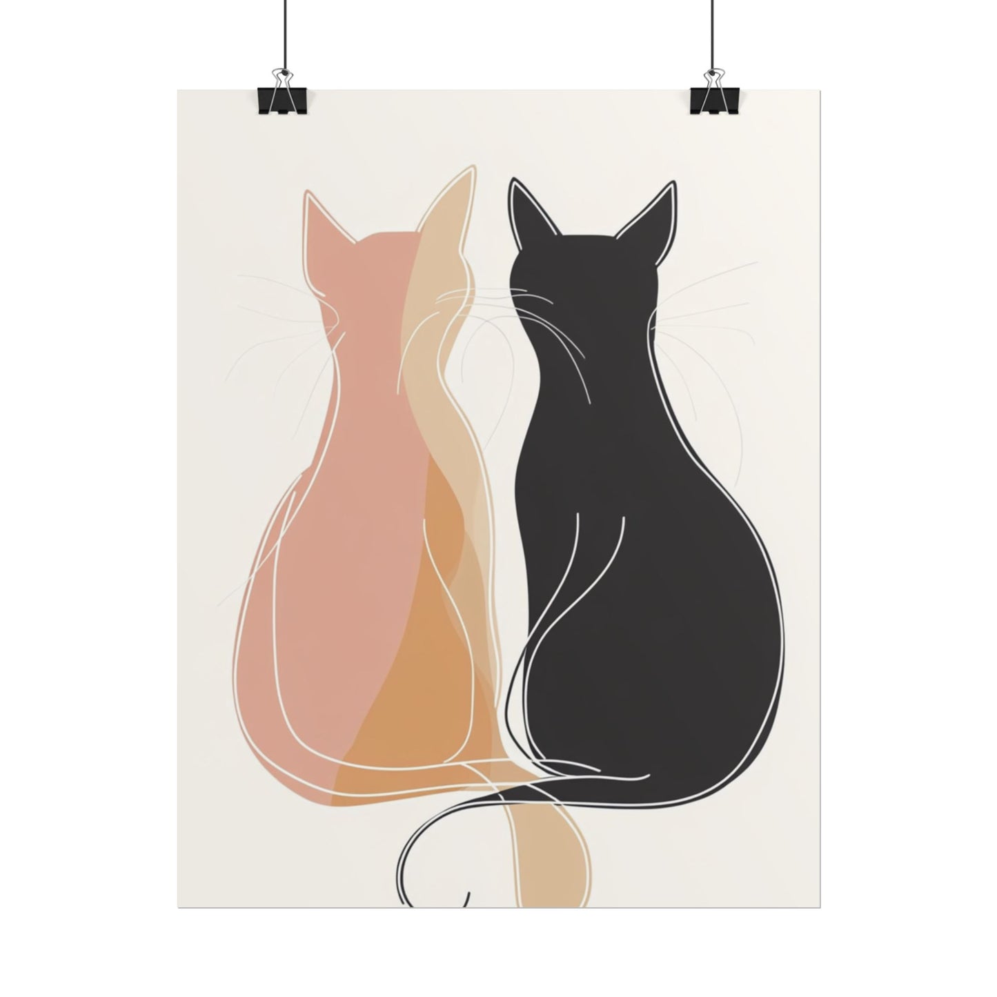 Companions in Silence - Minimalist Abstract Cat Duo