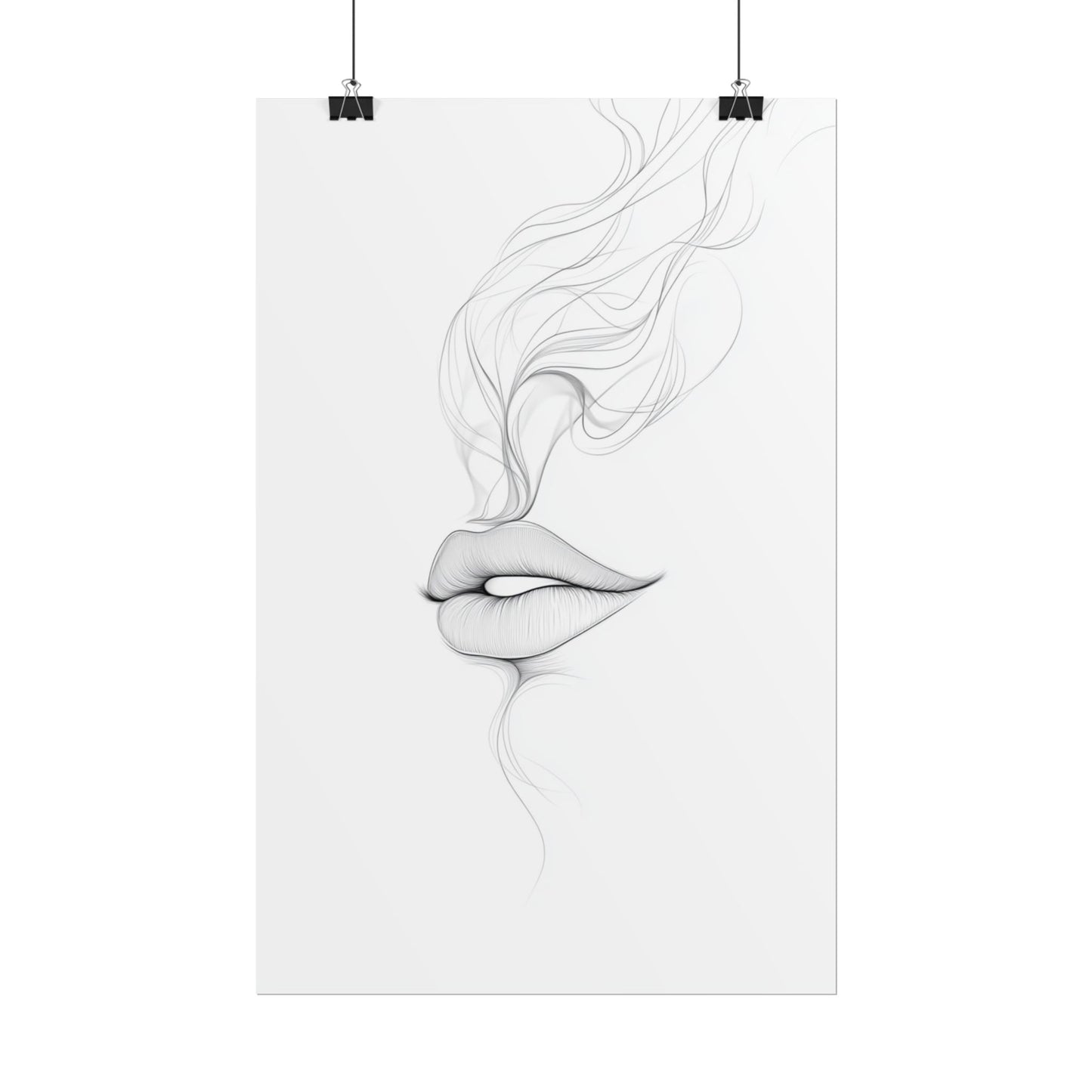 Whispers of Elegance - Delicate Abstract Line Art of Lips