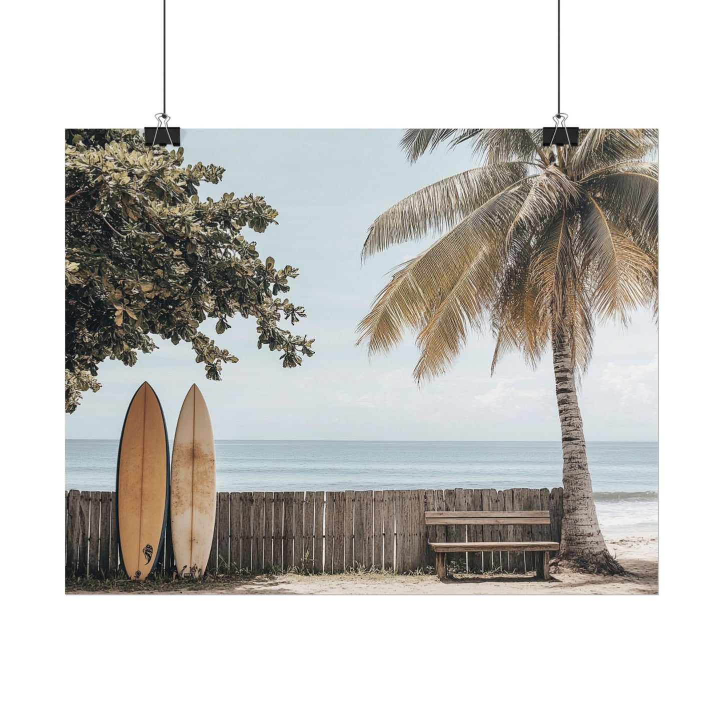 Tranquil Hawaiian Beach Scene with Surfboards