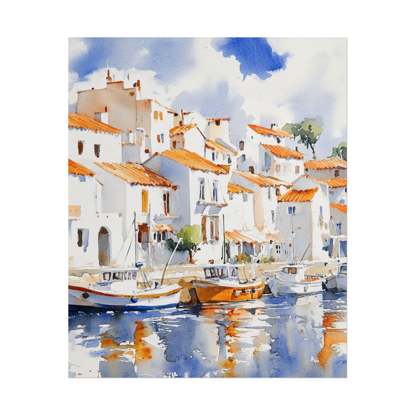 Harbour Reflections - Abstract Watercolour of Coastal Village